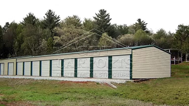 20x110x12 A-Frame Vertical Roof Storage Unit — 20'W x 110'L metal building from Get Carports