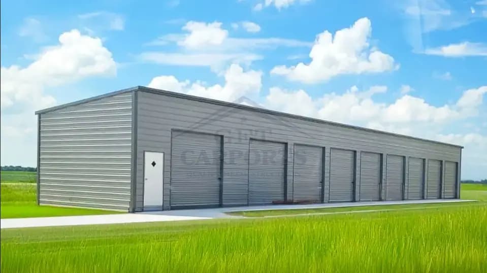 20x118x14/12 Free Standing Lean To — 20'W x 118'L metal building from Get Carports