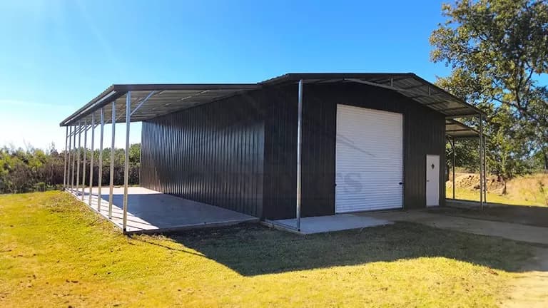 30x45x12 Garage with 12x40x10 Lean-Tos — 30'W x 45'L metal building from Get Carports